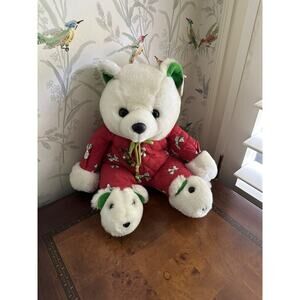 Vtg 1990 Smile Intl Teddy Bear Plush Quilted Christmas Bear w/ Slippers TAGS